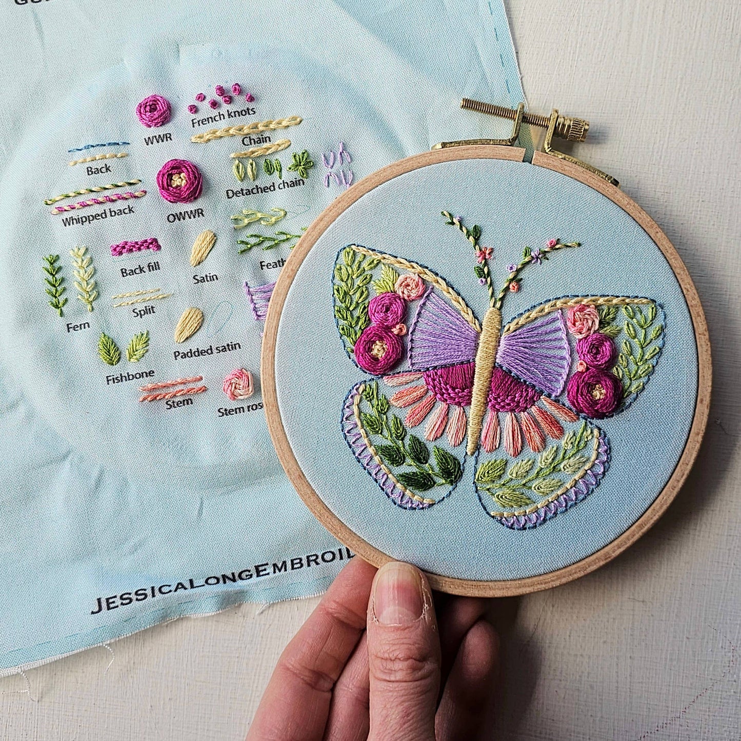 Beginner Butterfly Sampler Hand Embroidery Kit - Jessica Long Embroidery