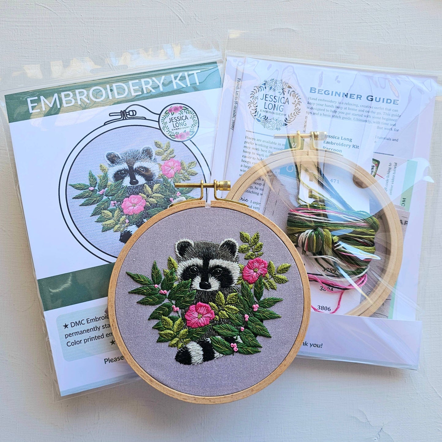 Raccoon Hand Embroidery Kit - Jessica Long Embroidery