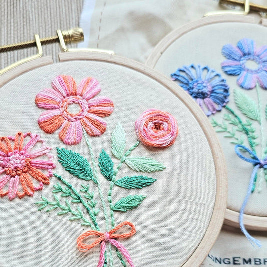 Floral Trio Embroidery Kit: Variegated Pink - Jessica Long Embroidery
