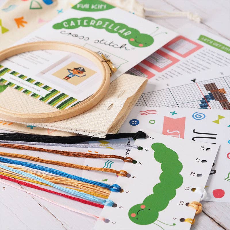 Ahoy Pirate - Junior Cross Stitch Kit: Premium kit (with hoop and bag) - Caterpillar Cross Stitch