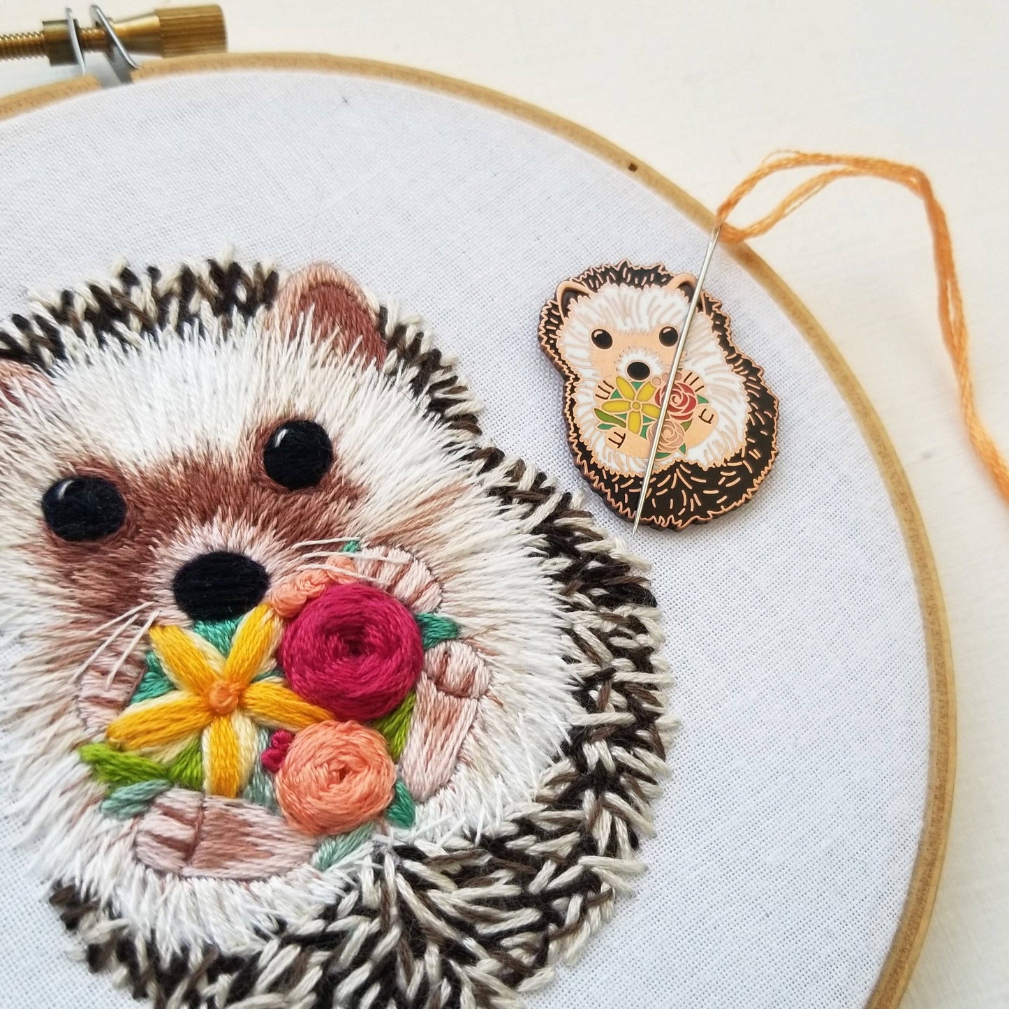 Hedgehog Enamel Needle Minder - Jessica Long Embroidery