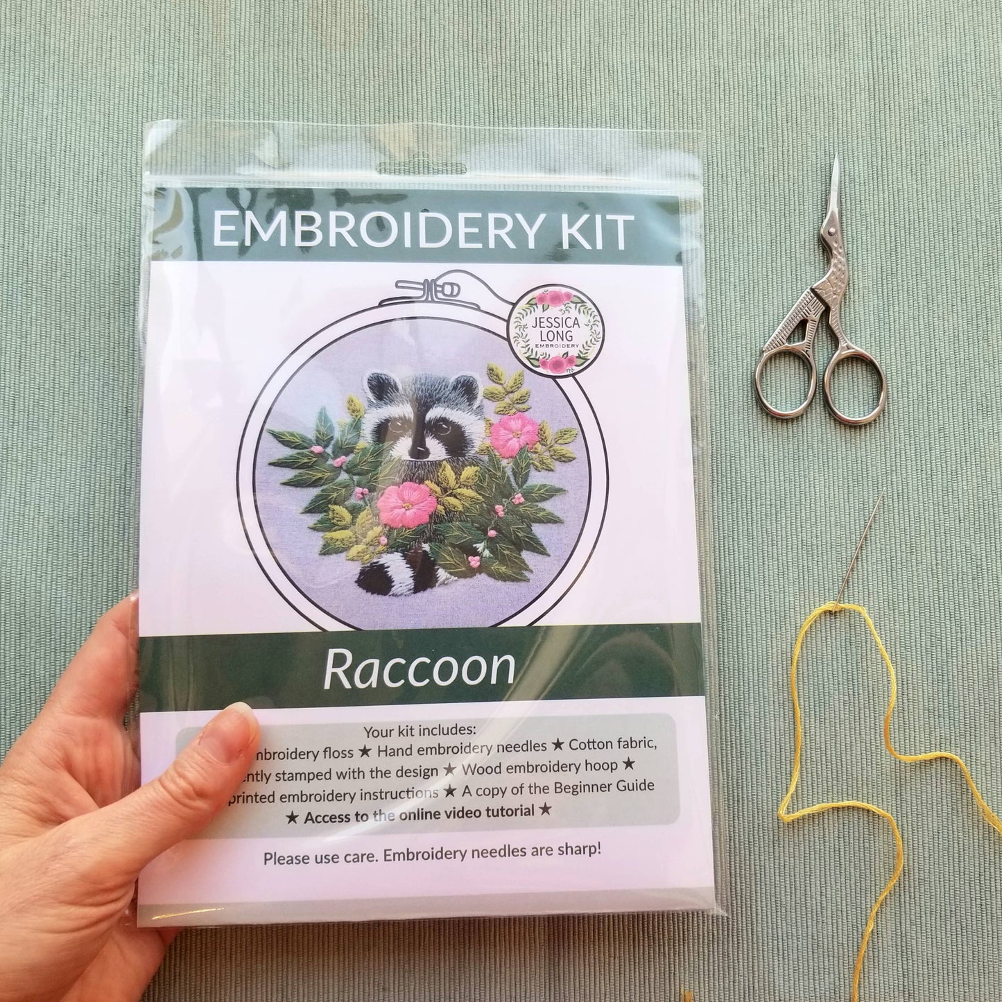 Raccoon Hand Embroidery Kit - Jessica Long Embroidery