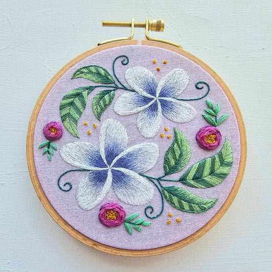 Plumeria Flower Embroidery Kit - Jessica Long Embroidery