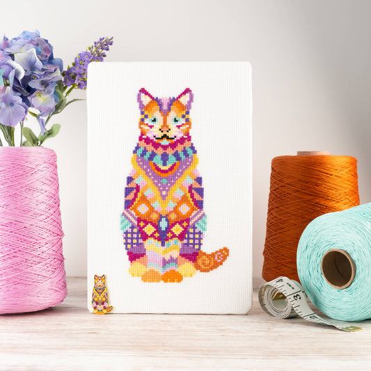 Mandala Cat Counted Cross Stitch Kit - Meloca Designs