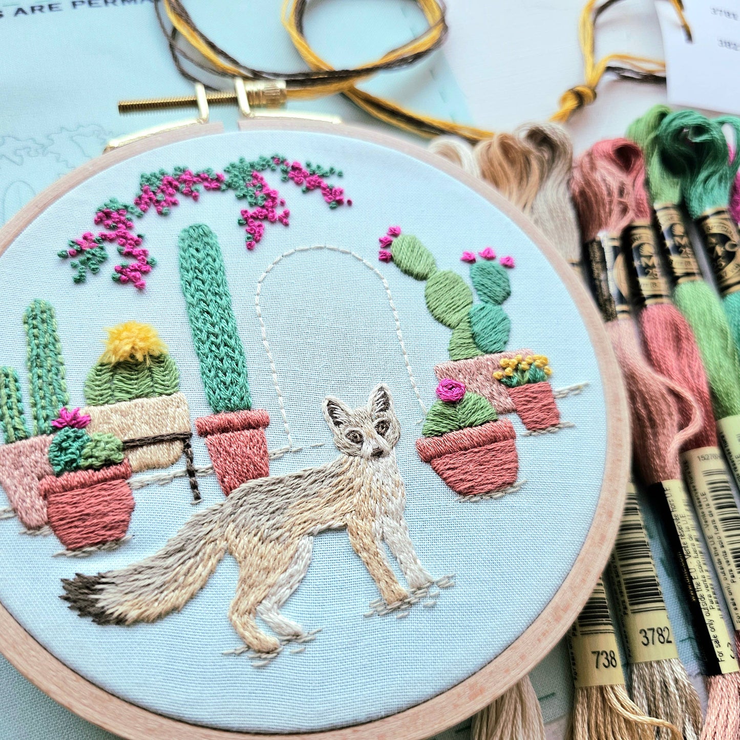 Desert Fox Hand Embroidery Kit - Jessica Long Embroidery