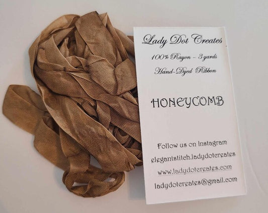 Ribbon 9/16" - Honeycomb - Hand-dyed 100% Viscose - Lady Dot Creates
