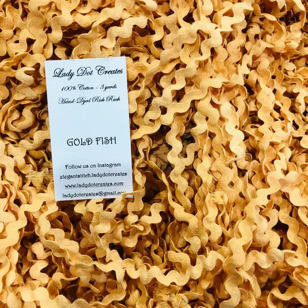 1/2" Rick Rack - Gold Fish - Hand-dyed Cotton - Lady Dot Creates
