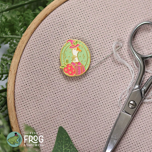 Strawberry Goose Witch Needle Minder - Fine Frog Stitching