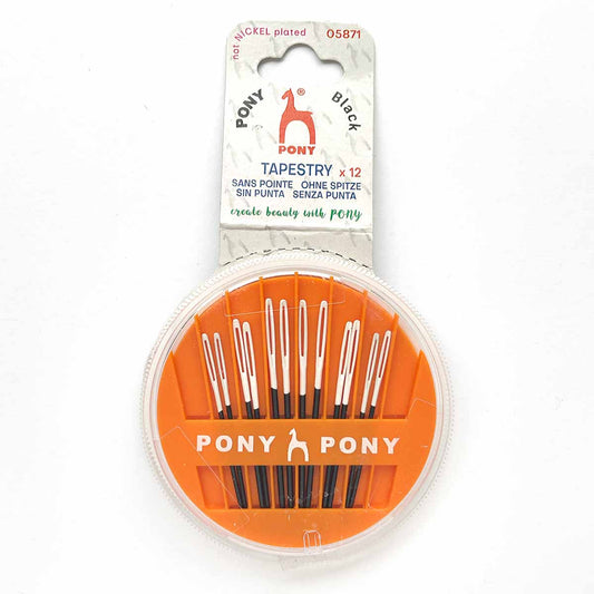 Pony Black Tapestry Needles with White Eyes in Compact, Sizes 18/20/22