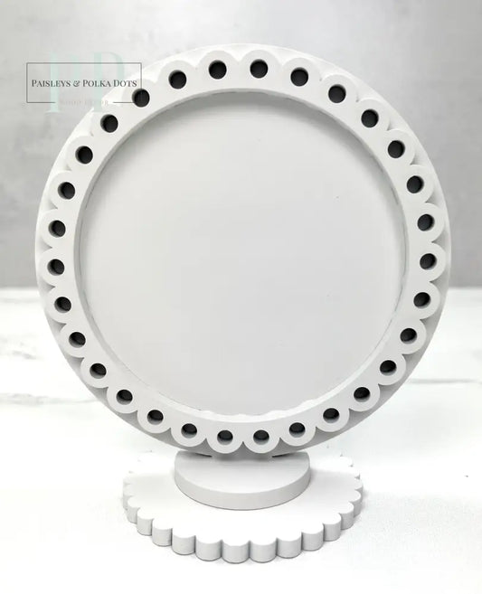 Unfinished Wood Round (Dots) Pedestal Frame Cross Stitch Display from Paisley's and Polka Dots