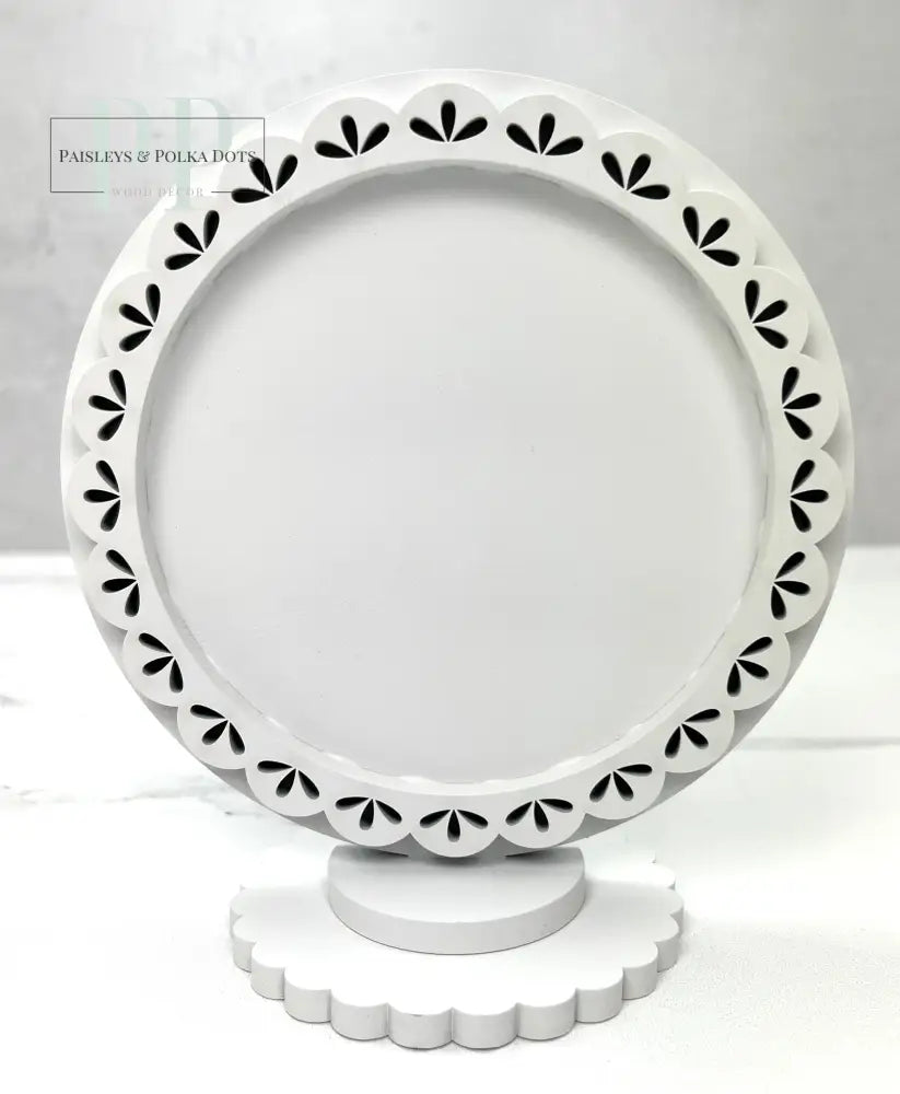 Unfinished Wood Round (Teardrop) Pedestal Frame Cross Stitch Display from Paisley's and Polka Dots