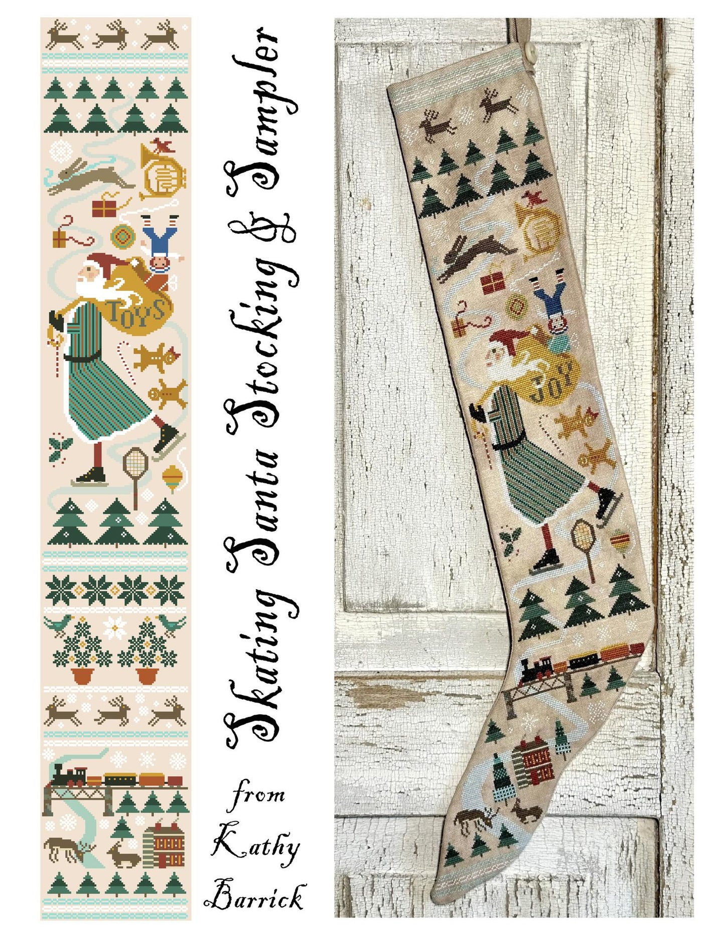 Skating Santa Stocking & Sampler - Kathy Barrick