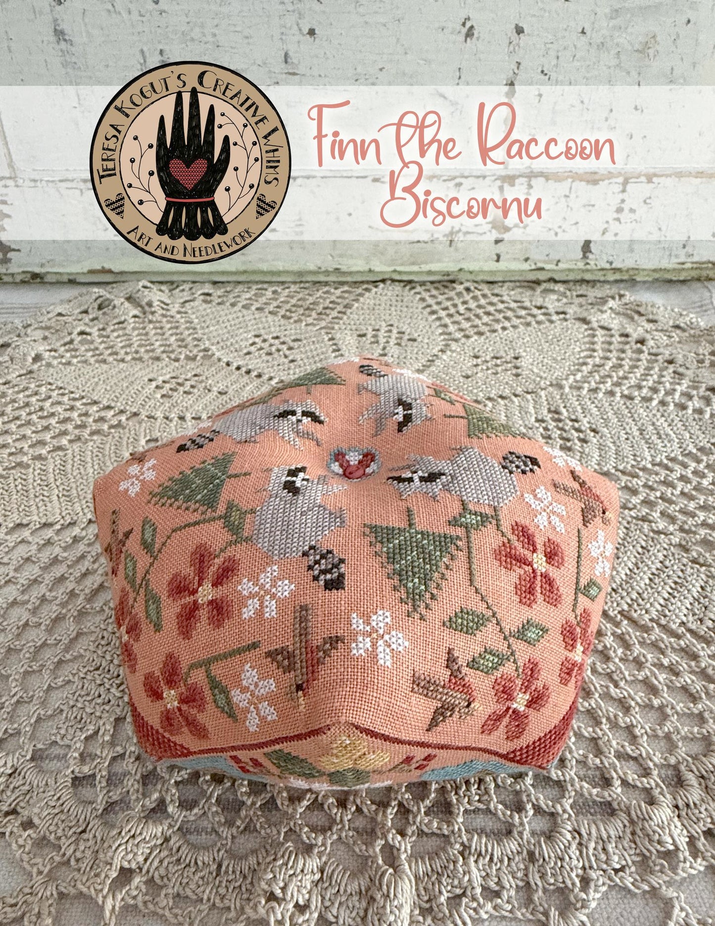 Finn the Raccoon Biscornu - Teresa Kogut