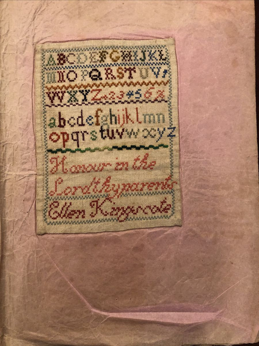 Ellen Kingscote English Specimen Pages Two Cross Stitch Samplers, Wisdom and Honour, circa 1840 - Cross Stitch Antiques - 2026 Needlework Marketplace PREORDER