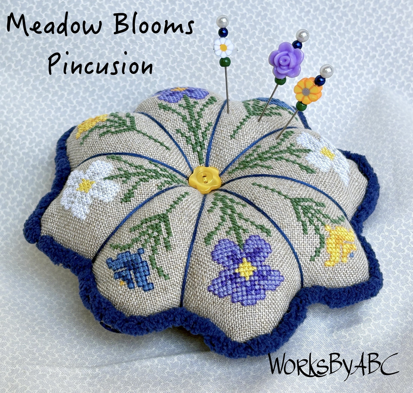 Meadow Blooms Pincushion - WorksByABC - 2026 Needlework Marketplace PREORDER