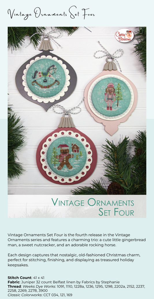Vintage Ornaments Set Four - Cherry Blossoms